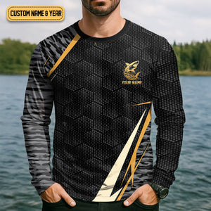 Shark Week Hexagon Pattern Black Fishing Shirt, SPF Shirt For Men, Men's Fishing Shirt