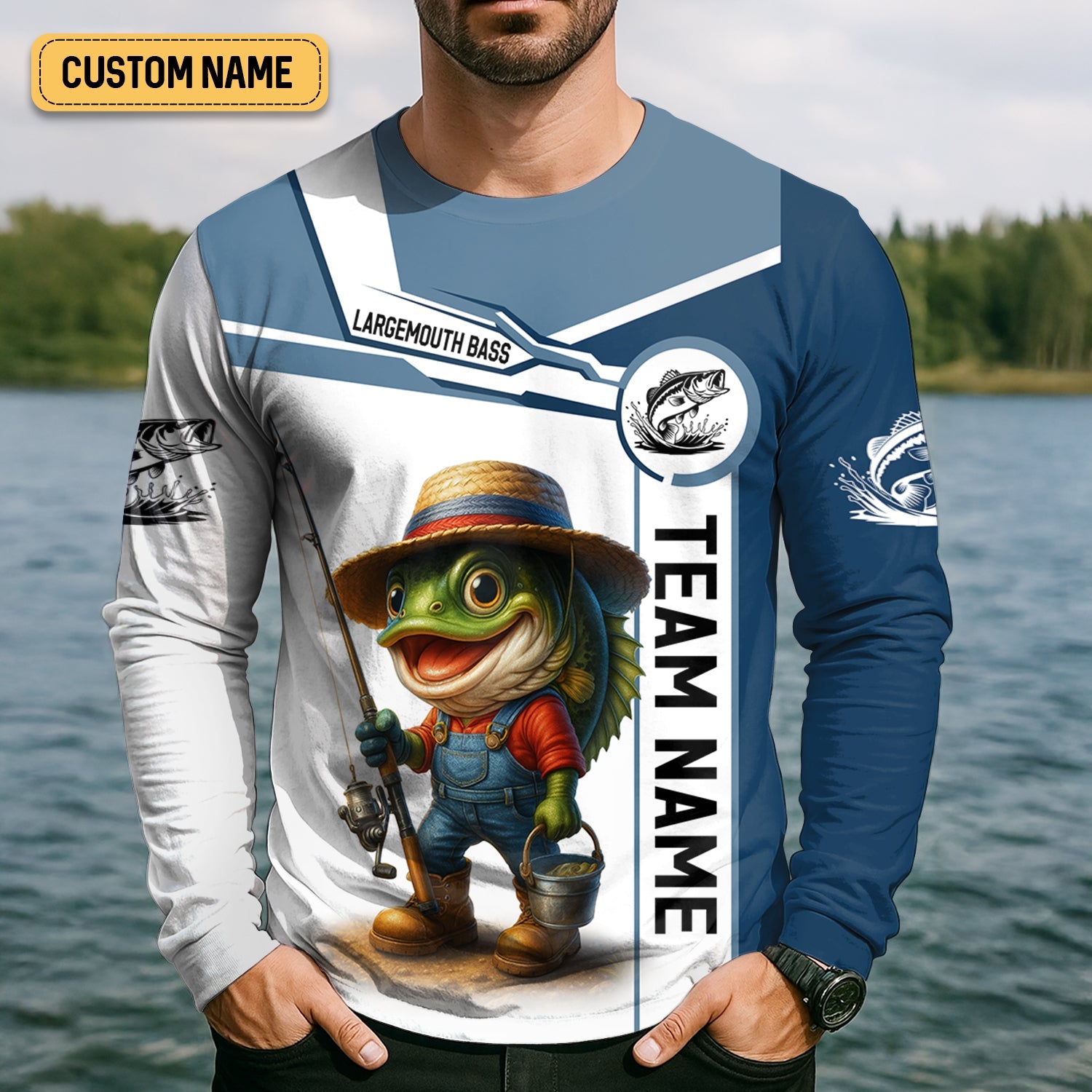 Largemouth Bass Fishing Team Shirt, UV Protection Shirt, Fishing Jersey, Men Long Sleeve Shirt