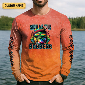 Show Me Your Bobbers Shirt, Orange Neon Men Fishing Shirt, Funny Fishing Shirt, SPF Shirt