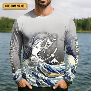 Great Wave Bass Fishing Long Sleeve, Fishing UPF Shirts, Funny Fishing Shirt, Gift For Fisherman