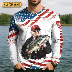 Make Fishing Great Again Patriotic Fishing Shirt, Red White Blue Fishing UPF Shirts, Men's Fishing Shirt