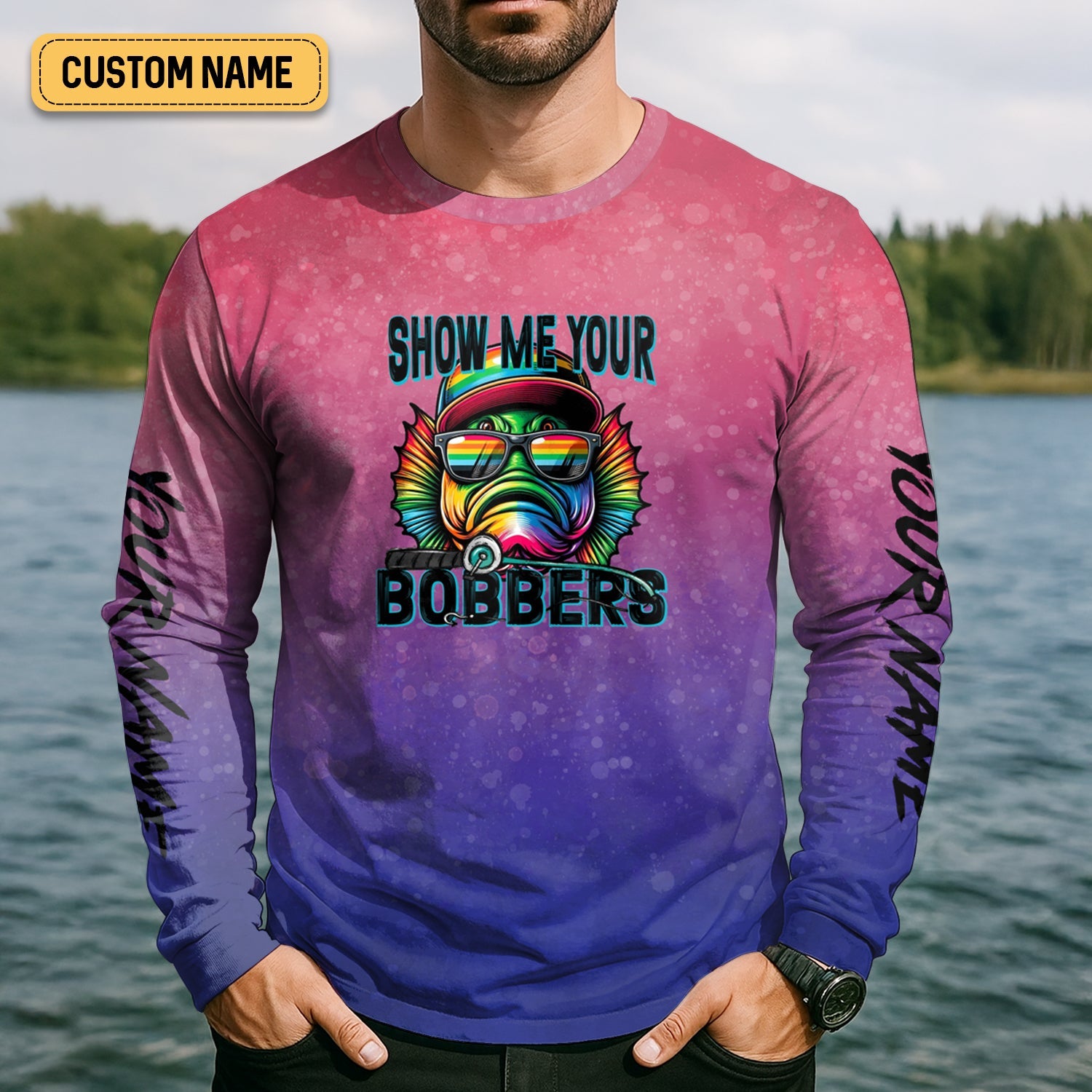 Show Me Your Bobbers Shirt, Pink Purple Neon Men Fishing Shirt, Funny Fishing Shirt, SPF Shirt