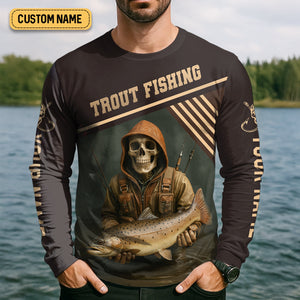 Mine's So Big I Have To Use Two Hands SPF Shirts, Trout Fishing Shirts, Fishing Shirts For Men, Funny Fisherman Gift