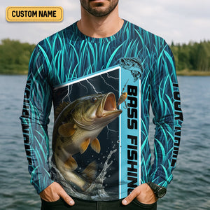 Teal Blue Tournament Fishing Shirts, SPF Long Sleeve Shirts, Fishing Shirts For Men