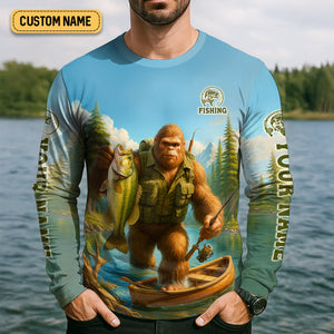 Bigfoot Legendary Adventures Await Bass Fishing Shirt, Funny Fishing Shirt, Presents For Fishermen