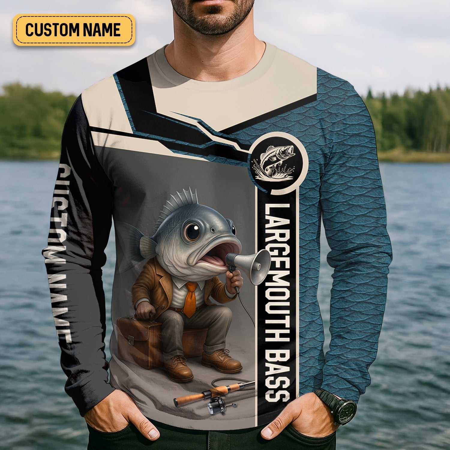 Fish Scale Pattern Largemouth Bass Fishing SPF Shirt, Men Button Down Shirt, Presents For Fishermen