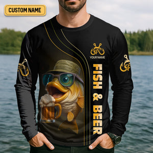 Fish And Beer Fishing UV Shirts, Funny Fishing Shirt, Gift For Fisherman, Fishing Shirts For Men