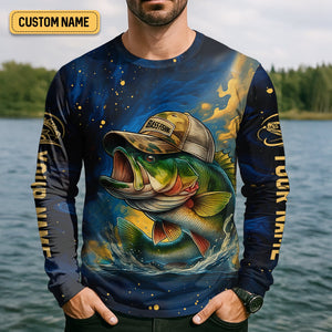 Bass Fishing Shirt, Camo Long Sleeve Shirt, SPF Shirt For Men, Gift For Fisherman