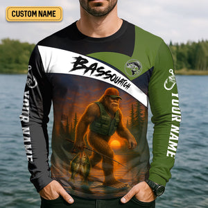Bassquatch Bigfoot Fishing Shirt, SPF Shirt For Men, Fishing Jersey, Presents For Fishermen