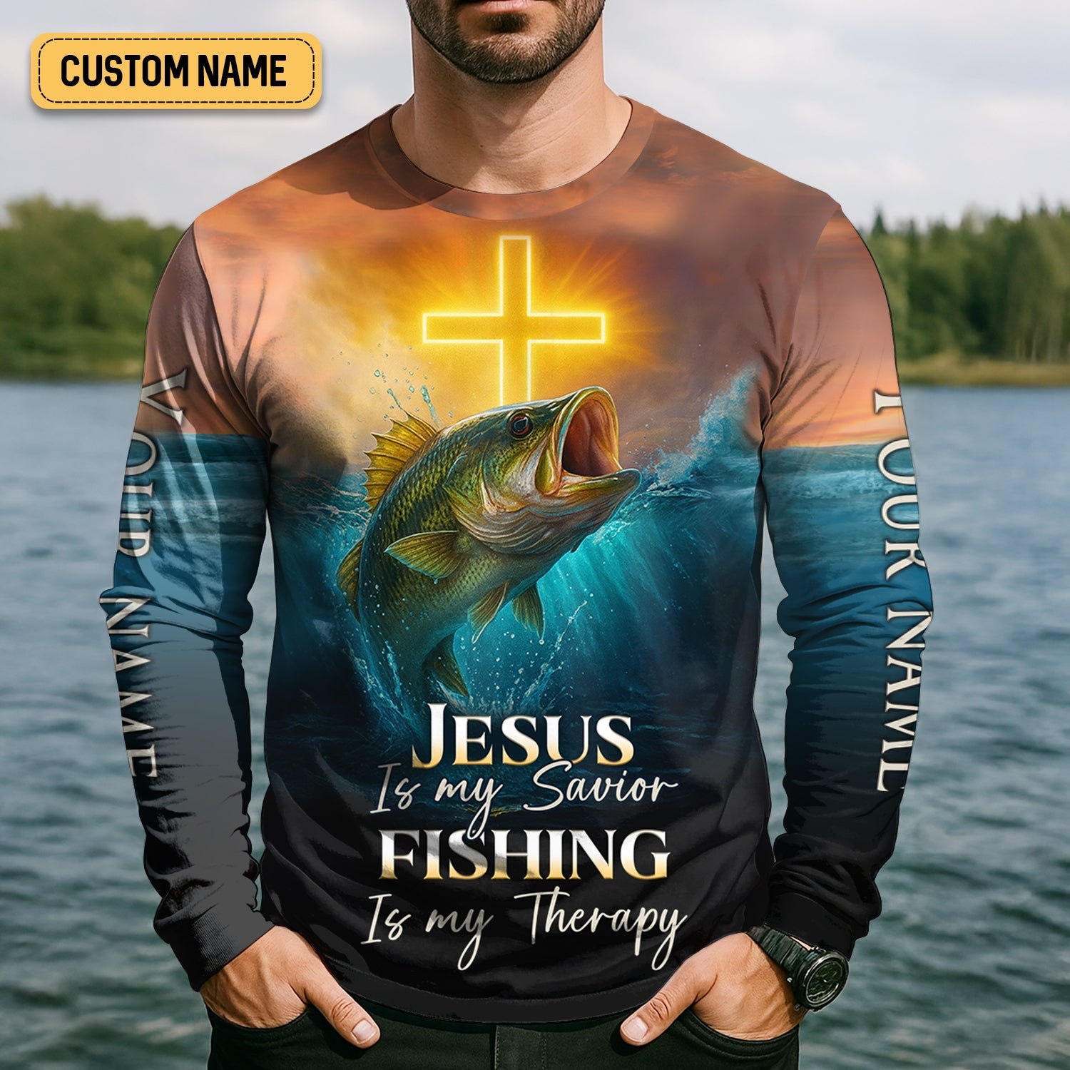 Jesus Is My Savior Fishing Is My Therapy SPF Shirts, Jesus Fishing Shirt, Fishing Shirts For Men