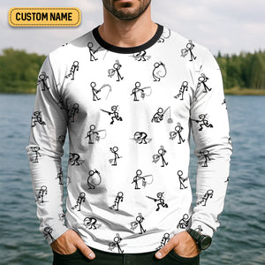 Funny Stick Figure Fishing Pose SPF Shirt For Men, Funny Fishing Shirt, Fishing Shirts For Men