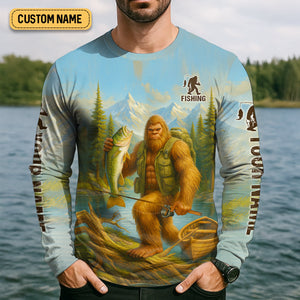 Finding Peace And A Good Catch In The Wilderness Bigfoot Fishing UPF Shirts, Gift For Fisherman