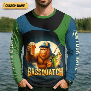 Bassquatch Just Another Beer Drinker With A Fishing Problem Funny Fishing UPF Shirts, Gift For Fisherman