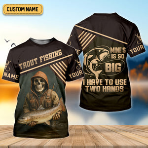 Mine's So Big I Have To Use Two Hands SPF Shirts, Trout Fishing Shirts, Fishing Shirts For Men, Funny Fisherman Gift