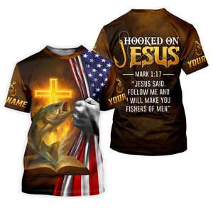 Hooked On Jesus Mathew 4:19 Fishing UPF Shirts, Jesus Fishing Shirt, Fishing Shirt For Men