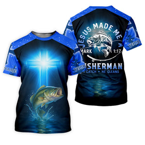 Jesus Made Me A Fisherman SPF Long Sleeve Shirts, Jesus Fishing Shirt, Fishing Shirts For Men