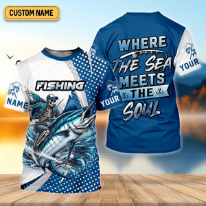 Skeleton Fishing Shirts, Where The Sea Meets The Soul, SPF Long Sleeve Shirts, Fishing Shirts For Men