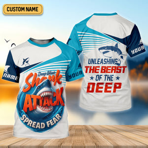 Deep Blue Shark Attack, Unleashing The Beast Of The Deep Fishing UPF Shirts, Mens Fishing Shirts Long Sleeve