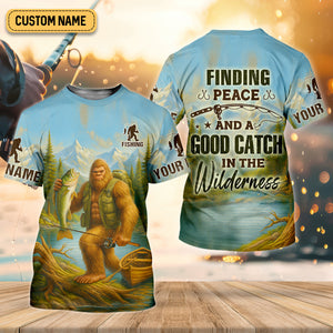 Finding Peace And A Good Catch In The Wilderness Bigfoot Fishing UPF Shirts, Funny Women Fishing Shirt