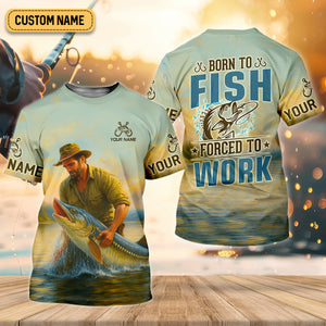 Born To Fish Forced To Work Fishing Shirt For Women, Funny Fishing Shirt, Female Fishing Shirts