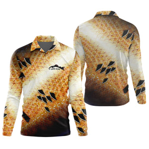Yellow Fish Scale Fishing UPF Shirts, Ladies Long Sleeve Fishing Shirt, Women Fishing Shirt