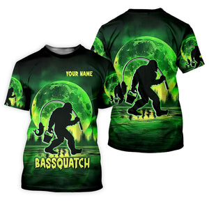 Bassquatch Green Neon Bigfoot Fishing Shirt, SPF Shirt For Men, Gift For Fisherman, Bass Fishing