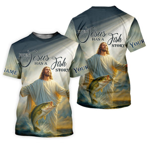 Even Jesus Has A Fish Story Funny Fishing Shirt, SPF Shirt For Men, Men Long Sleeve Shirt