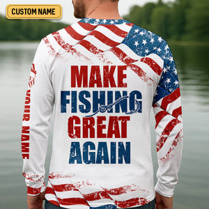 Make Fishing Great Again Patriotic Fishing Shirt, Red White Blue Fishing UPF Shirts, Men's Fishing Shirt