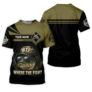 WTF Where The Fish Camo Bass Fishing Shirt, Funny Fishing Shirt, SPF Shirt For Men, Men's Fishing Shirt