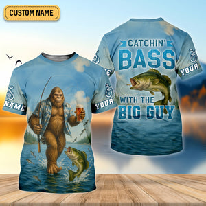 Catchin' Bass With The Big Guy, Fishing Shirts, SPF Long Sleeve Shirts, Fishing Shirts For Men