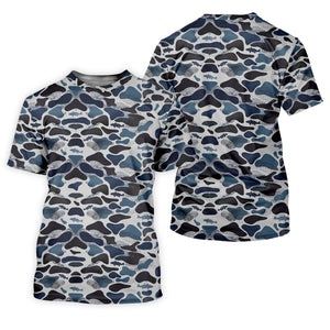 Blue Camo Performance Fishing Shirts, SPF Shirt For Men, Hooded Fishing Shirt, Fishing Shirts For Men