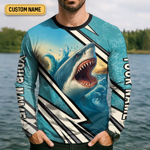 Shark Fishing SPF Shirts, Shark Attack Danger Area Fishing Shirts For Men, Funny Fisherman Gift