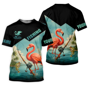 Flamingo Fishing, Hooded UPF Shirt, Funny Fishing Shirt, Men Jersey, Presents For Fishermen