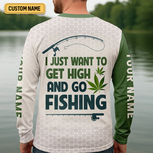 I Just Want To Get High And Go Fishing Largemouth Bass Fishing SPF Shirt For Men, Funny Fishing Shirt