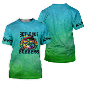 Show Me Your Bobbers Shirt, Green Blue Neon Men Fishing Shirt, Funny Fishing Shirt, SPF Shirt