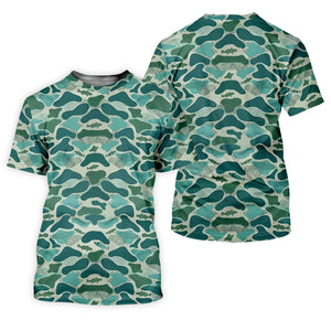 Green Camo Performance Fishing Shirts, SPF Shirt For Men, Hooded Fishing Shirt, Fishing Shirts For Men