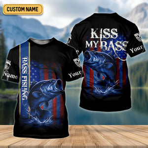 Kiss My Bass Patriotic Fishing Shirt, SPF Shirt, Funny Fishing Shirt, Women Fishing Shirt, Bass Fishing