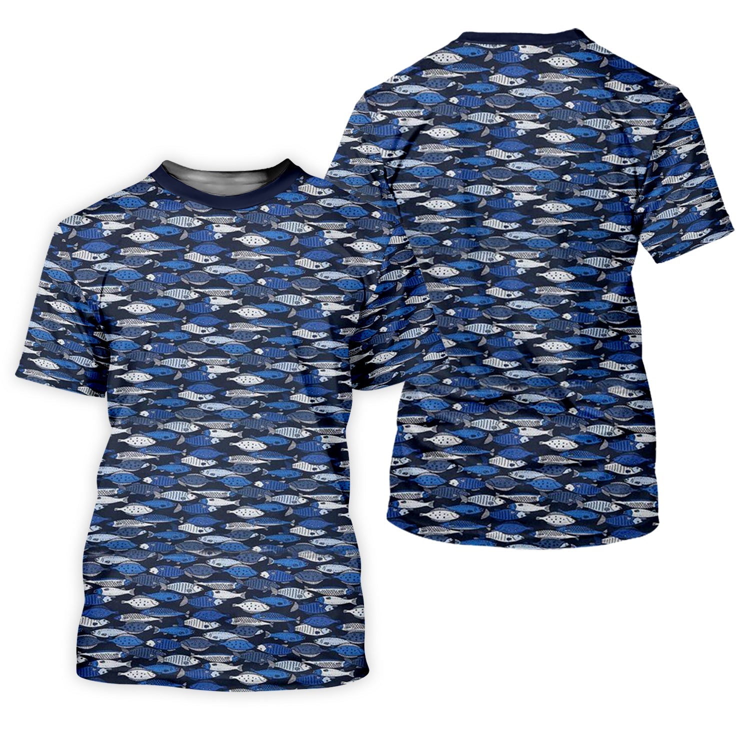 Blue Fish Pattern Performance Fishing Shirts, SPF Shirt For Men, Hooded Fishing Shirt, Fishing Shirts For Men