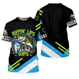 Rippin' Lips Taking Sips SPF Long Sleeve Shirts, Beer Fishing Shirt, Funny Fishing Shirt, Fishing Shirts For Men