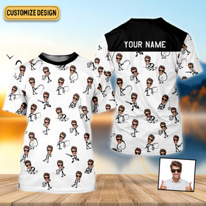 Funny Stick Figure Fishing Pose Custom Face Women SPF Shirt, Funny Fishing Shirt, Women Fishing Shirt