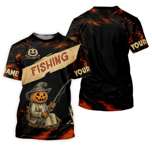 Pumpkin Fishing SPF Shirt, Halloween Fishing Men Jersey, Funny Fishing Shirt, Presents For Fishermen