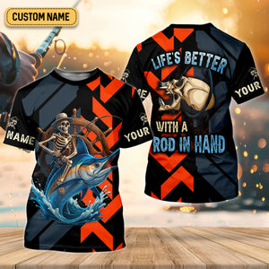 Life's Better With A Rod In Hand SPF Shirts, Marlin Fishing Shirts For Men, Funny Fisherman Gift