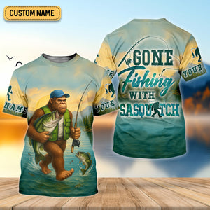 Gone Fishing With Sasquatch, Fishing Shirts, SPF Long Sleeve Shirts, Fishing Shirts For Men
