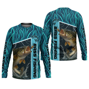 Teal Blue Tournament Fishing Shirts, SPF Long Sleeve Shirts, Fishing Shirts For Men