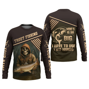 Mine's So Big I Have To Use Two Hands SPF Shirts, Trout Fishing Shirts, Fishing Shirts For Men, Funny Fisherman Gift