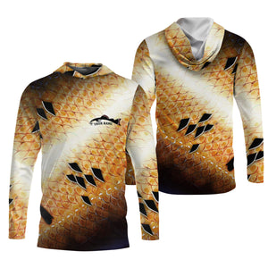Yellow Fish Scale Fishing UPF Shirts, Ladies Long Sleeve Fishing Shirt, Women Fishing Shirt