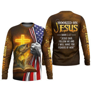 Hooked On Jesus Mathew 4:19 Fishing UPF Shirts, Jesus Fishing Shirt, Fishing Shirt For Men