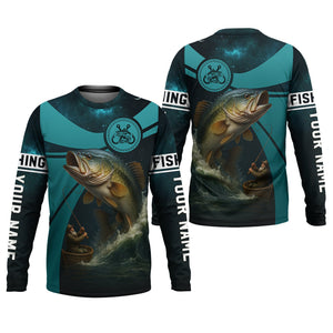 Teal Green Color Tournament Fishing Shirts, SPF Long Sleeve Shirts, Fishing Shirts For Men