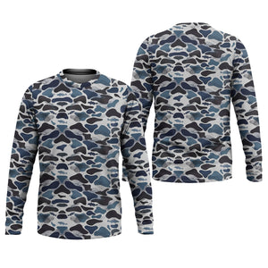 Blue Camo Performance Fishing Shirts, SPF Shirt For Men, Hooded Fishing Shirt, Fishing Shirts For Men