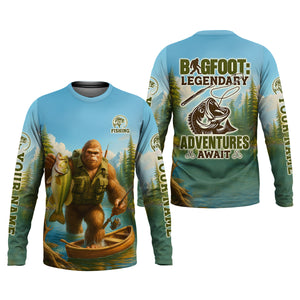 Bigfoot Legendary Adventures Await Bass Fishing Shirt, Funny Fishing Shirt, Presents For Fishermen